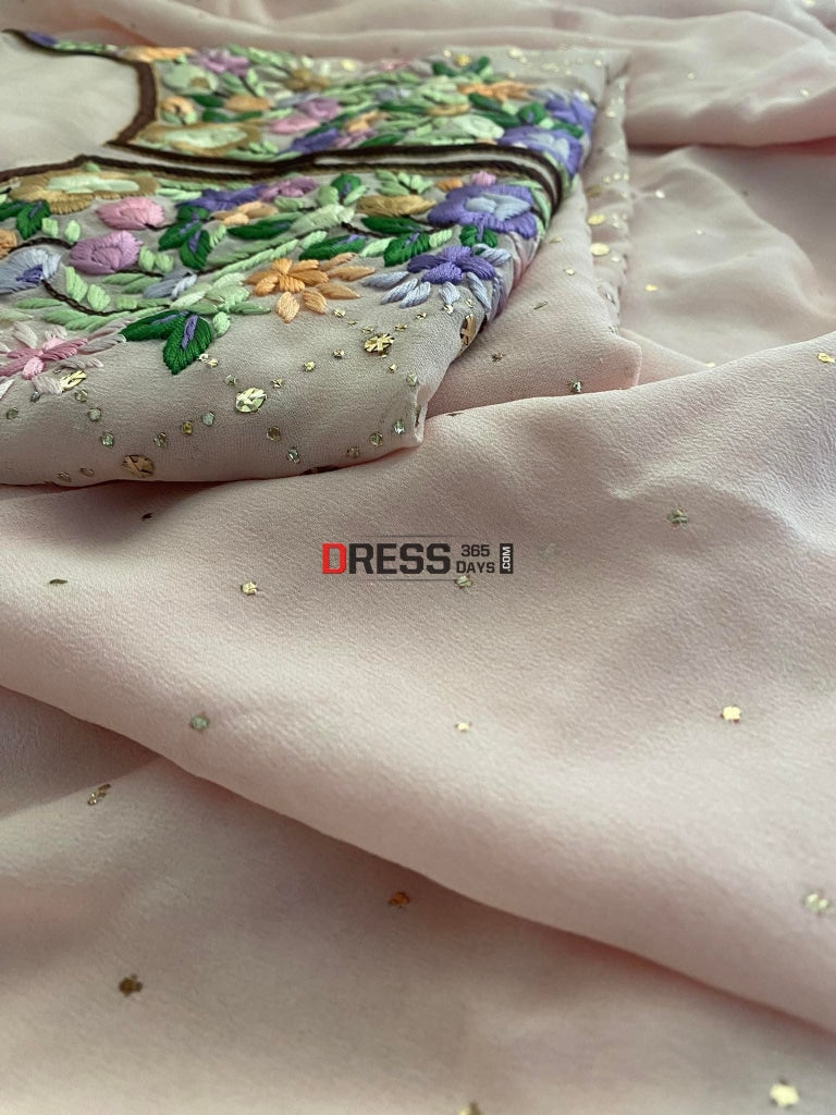 Pink Kamdani And Parsi Gara Neckline Suit- Eid Collection Chikankari Suits