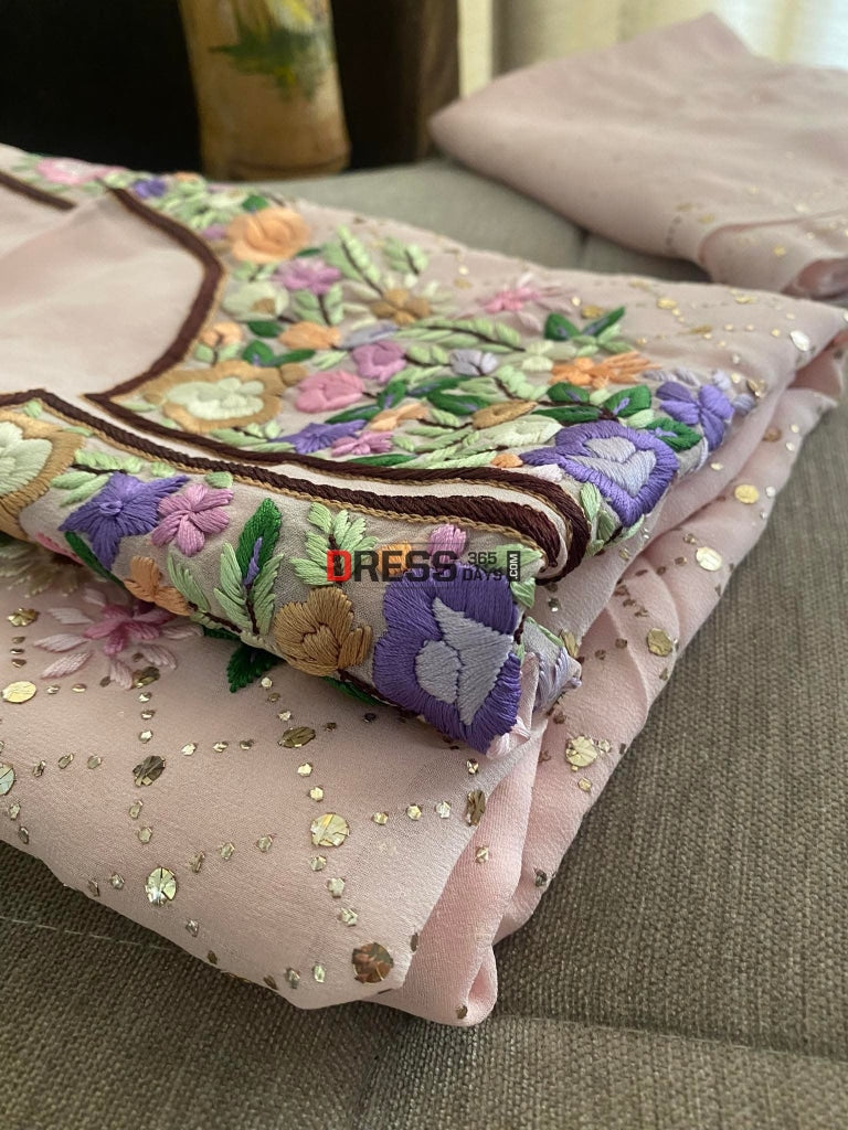 Pink Kamdani And Parsi Gara Neckline Suit- Eid Collection Chikankari Suits