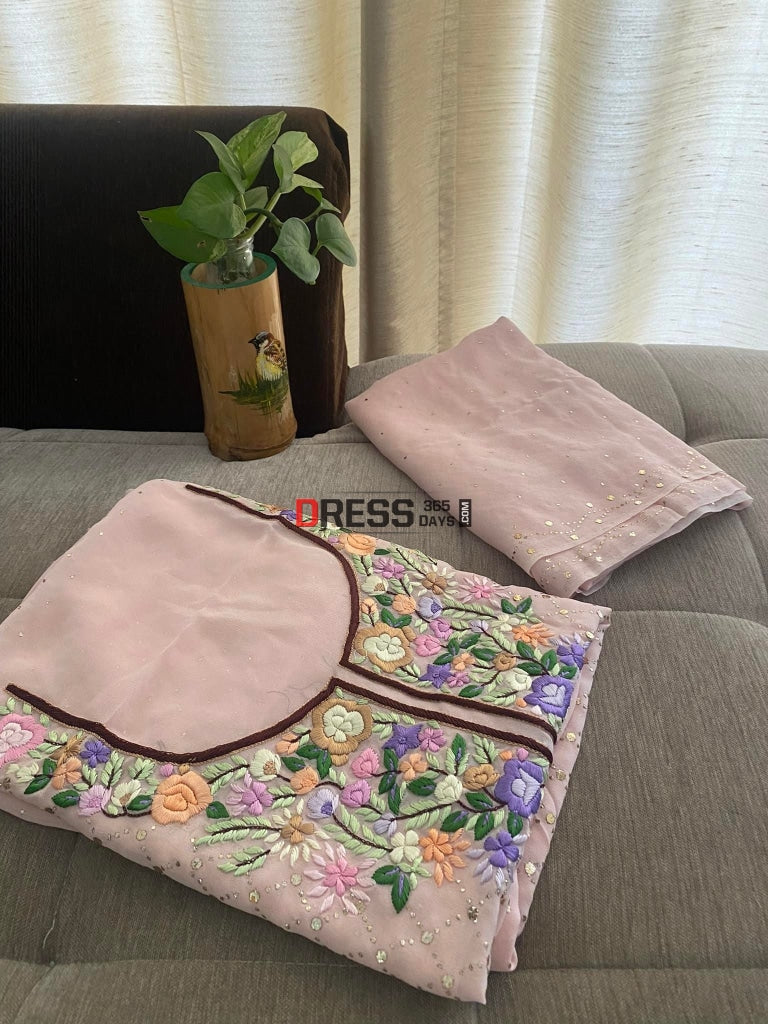 Pink Kamdani And Parsi Gara Neckline Suit- Eid Collection Chikankari Suits