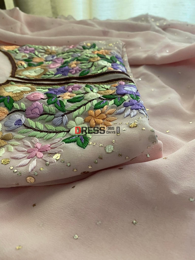 Pink Kamdani And Parsi Gara Neckline Suit- Eid Collection Chikankari Suits