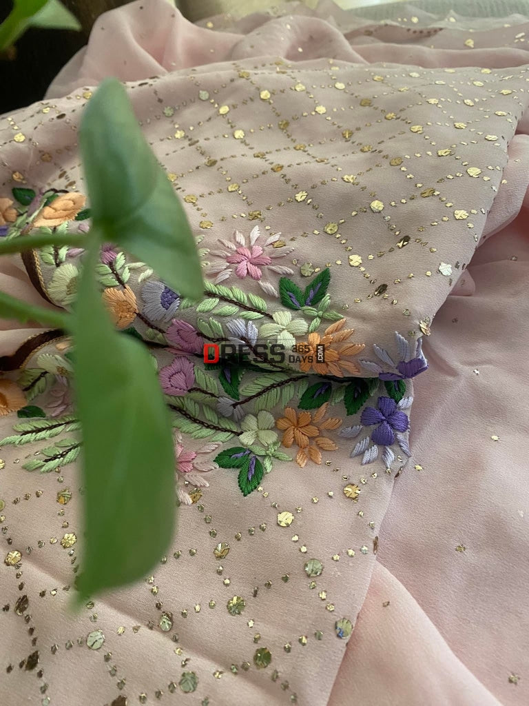 Pink Kamdani And Parsi Gara Neckline Suit- Eid Collection Chikankari Suits