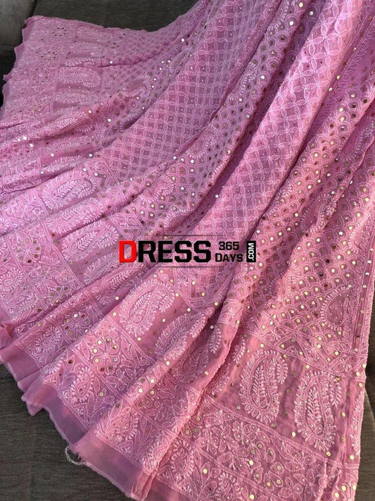 Pink Kamdani Chikankari Lehenga Skirt