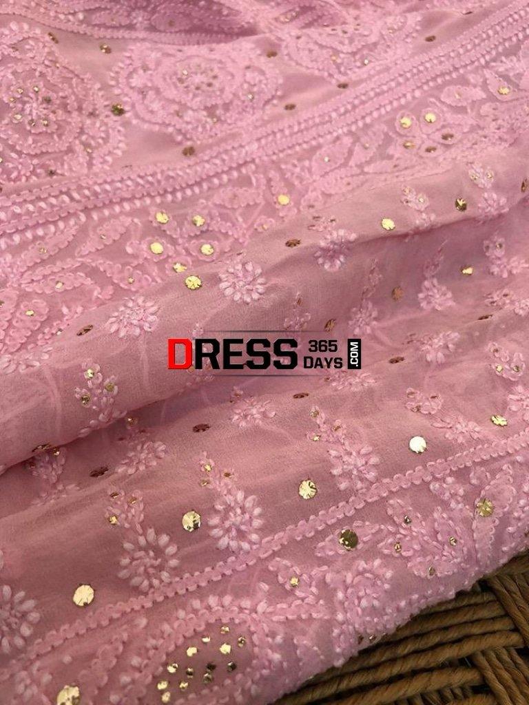Pink Lucknowi Chikankari Mukaish Saree