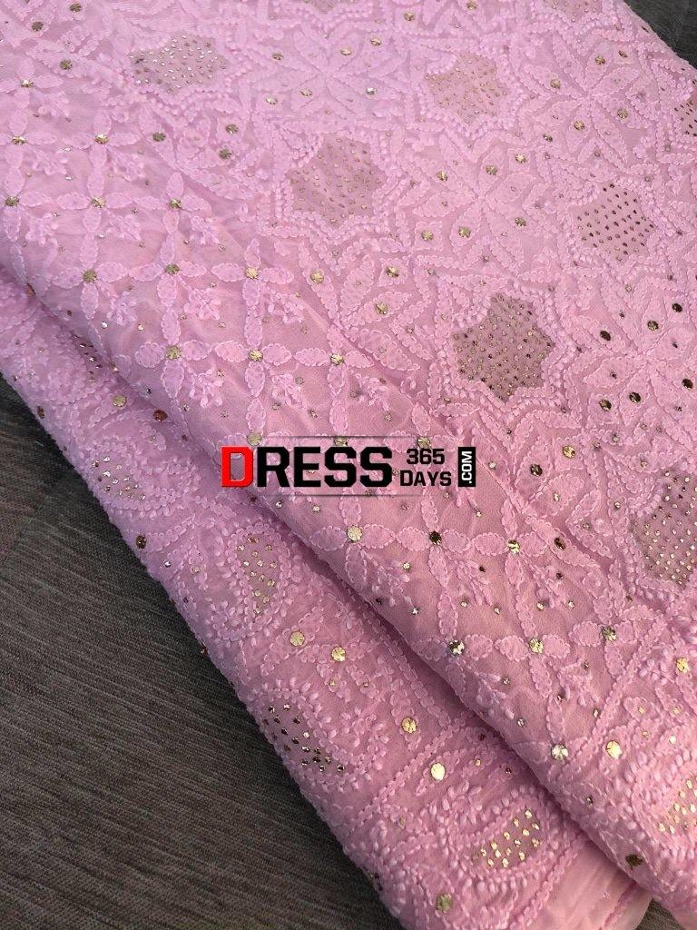 Pink Lucknowi Chikankari Mukaish Saree
