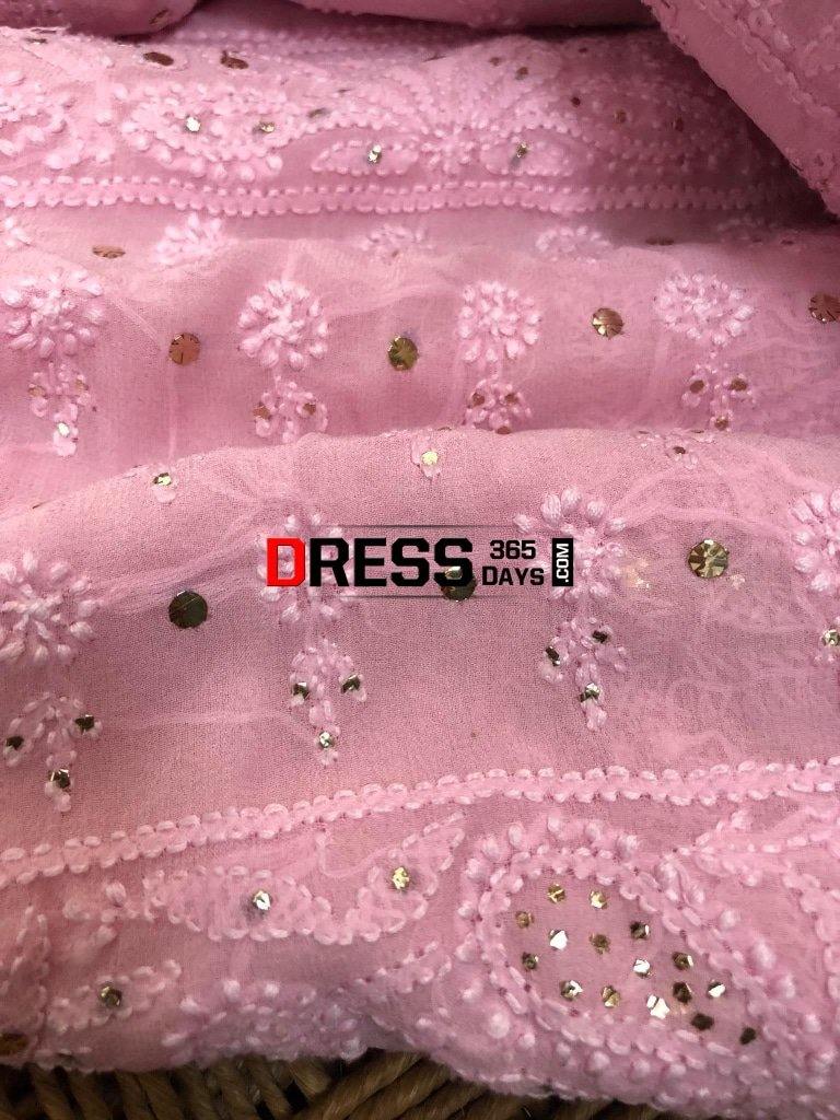 Pink Lucknowi Chikankari Mukaish Saree