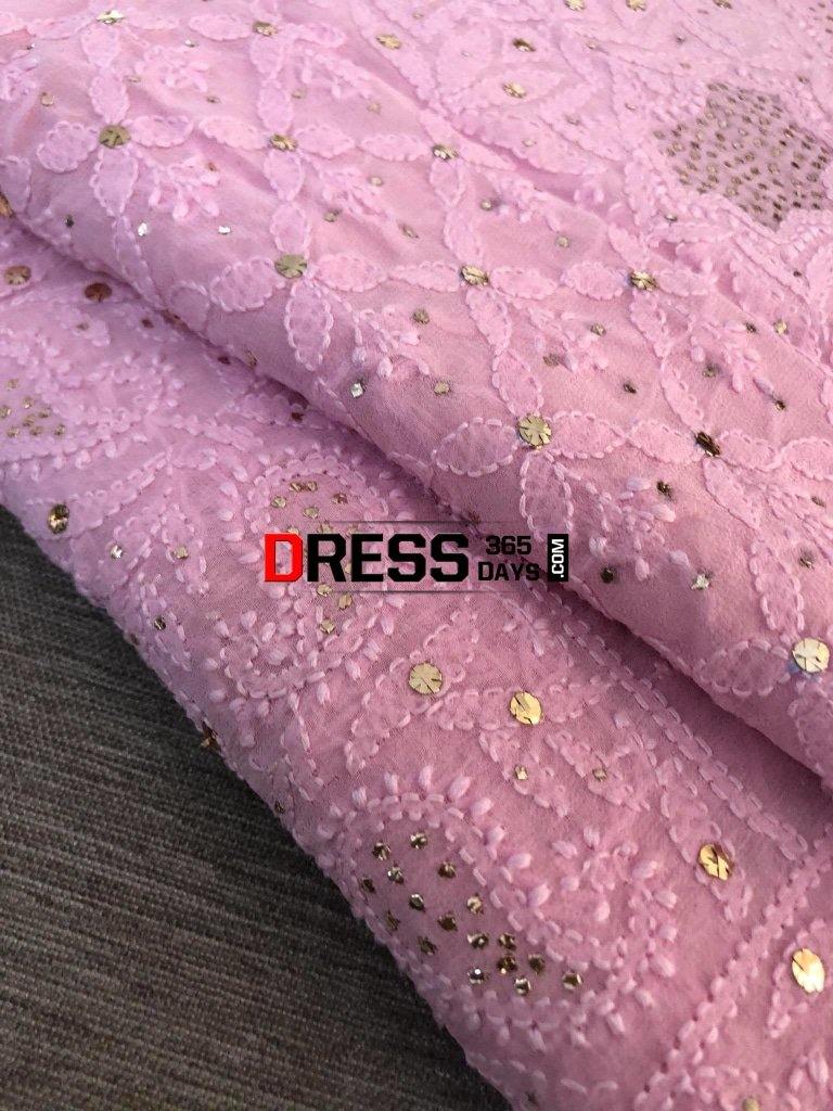 Pink Lucknowi Chikankari Mukaish Saree