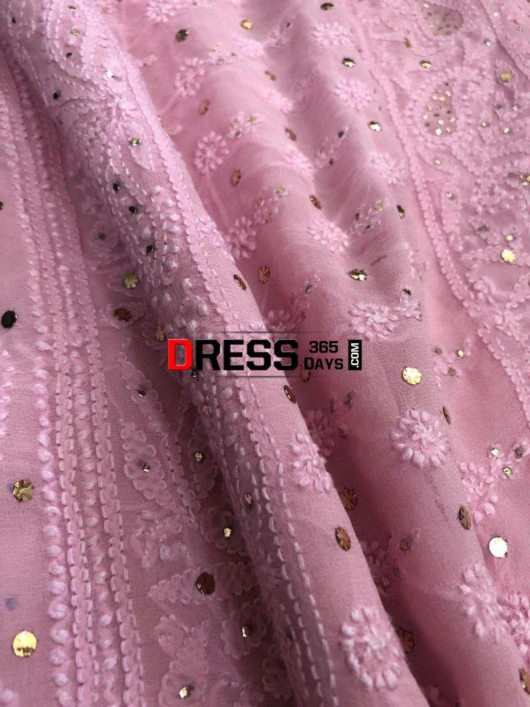 Pink Lucknowi Chikankari Mukaish Saree