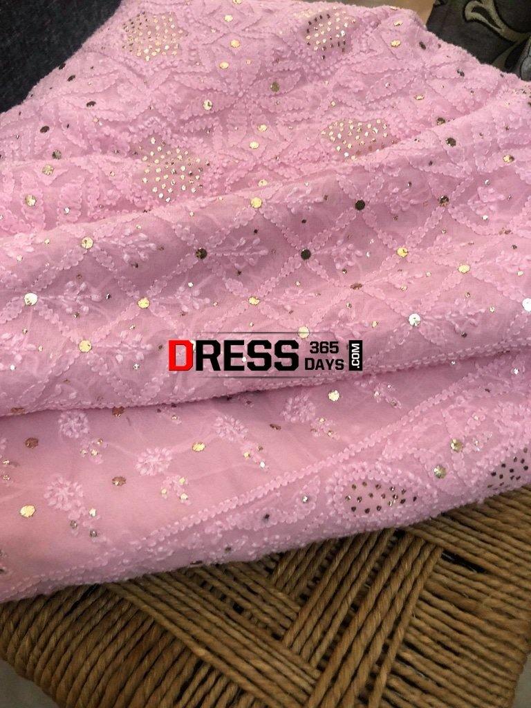 Pink Lucknowi Chikankari Mukaish Saree