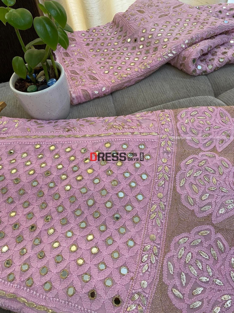 Pink Mirror Gota And Chikankari Lehenga Set Lehenga