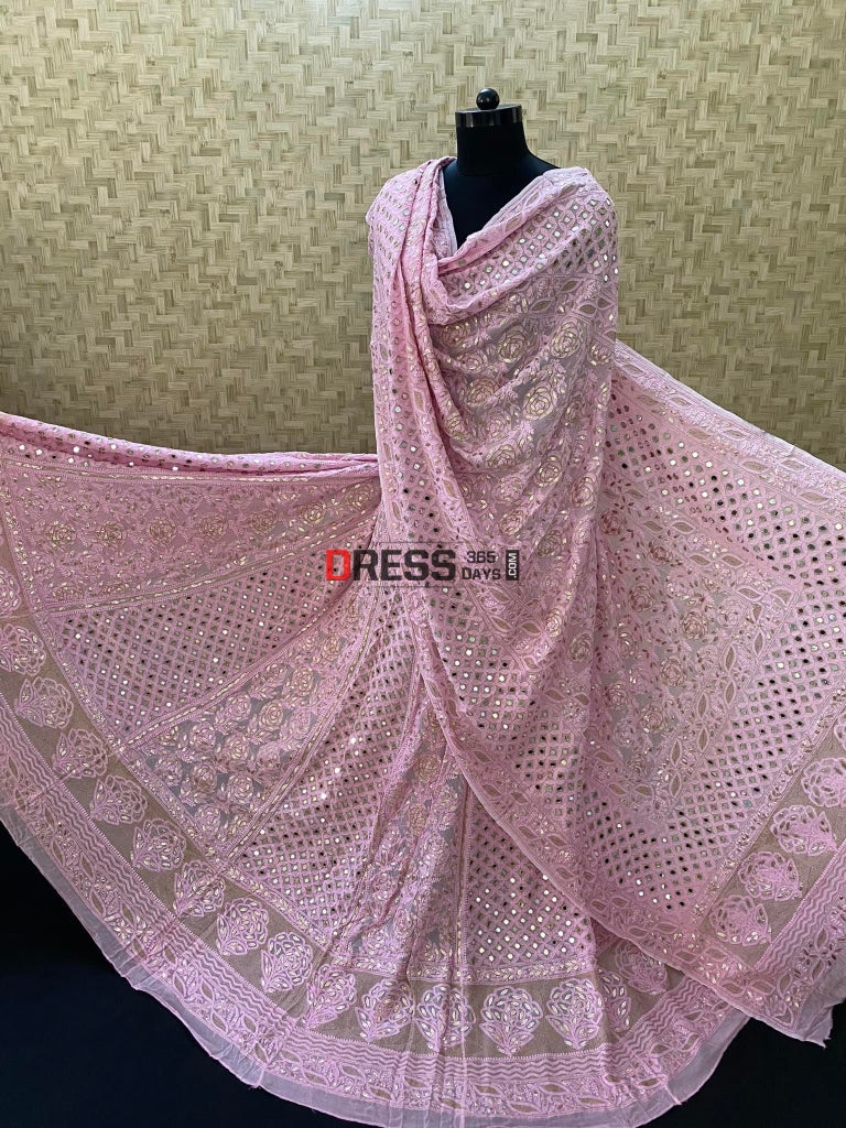 Pink Mirror Gota And Chikankari Lehenga Set Lehenga