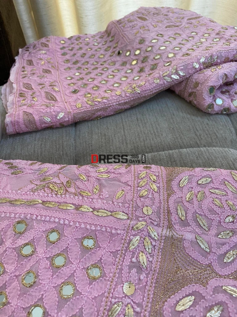 Pink Mirror Gota And Chikankari Lehenga Set Lehenga
