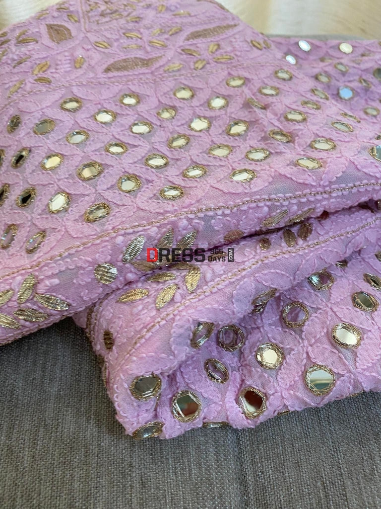 Pink Mirror Gota And Chikankari Lehenga Set Lehenga