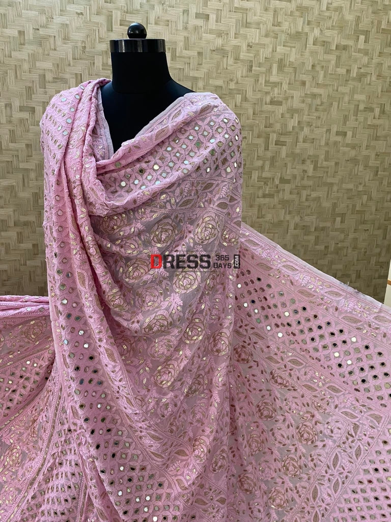 Pink Mirror Gota And Chikankari Lehenga Set Lehenga