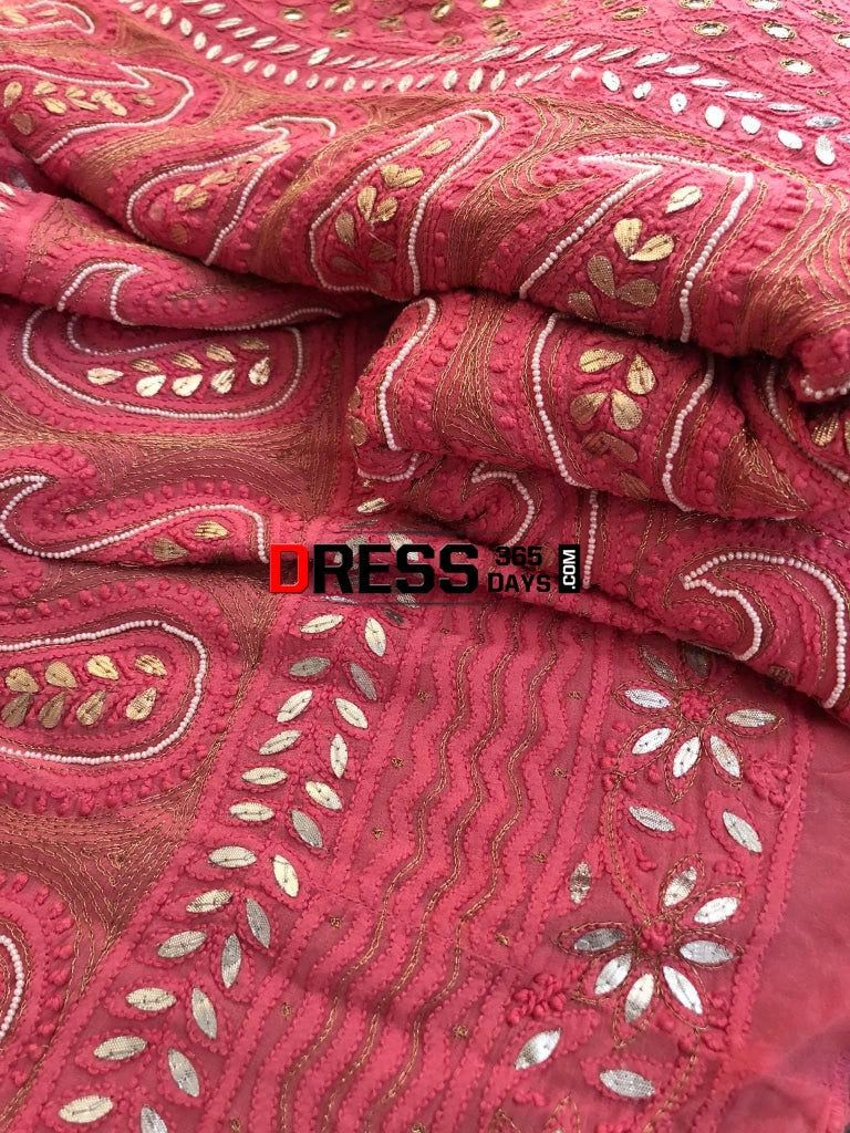 Pink Mirror & Pearl Chikankari Lehenga Set Lehenga