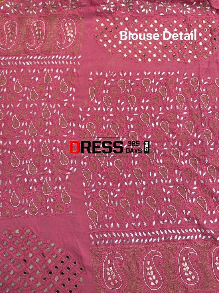 Pink Mirror & Pearl Chikankari Lehenga Set Lehenga