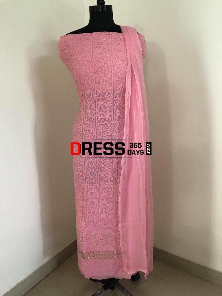 Pink Mukaish Chikankari Suit Suits