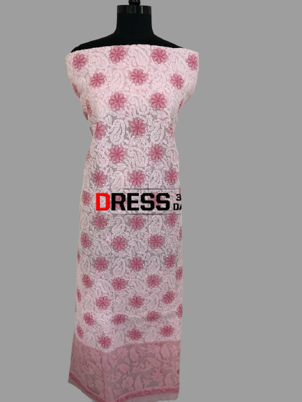 Pink Net Daaman Cotton Chikankari Kurti Fabric - Dress365days