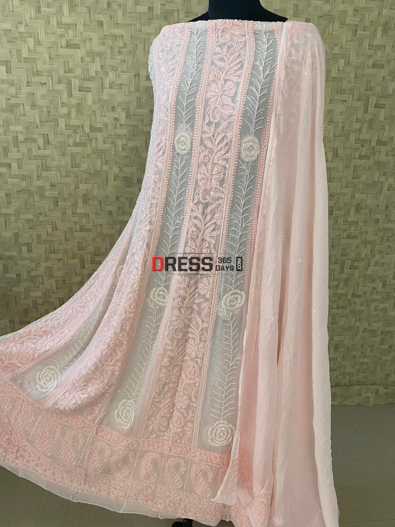 Pink Pearl Lucknowi Chikankari Anarkali Suit