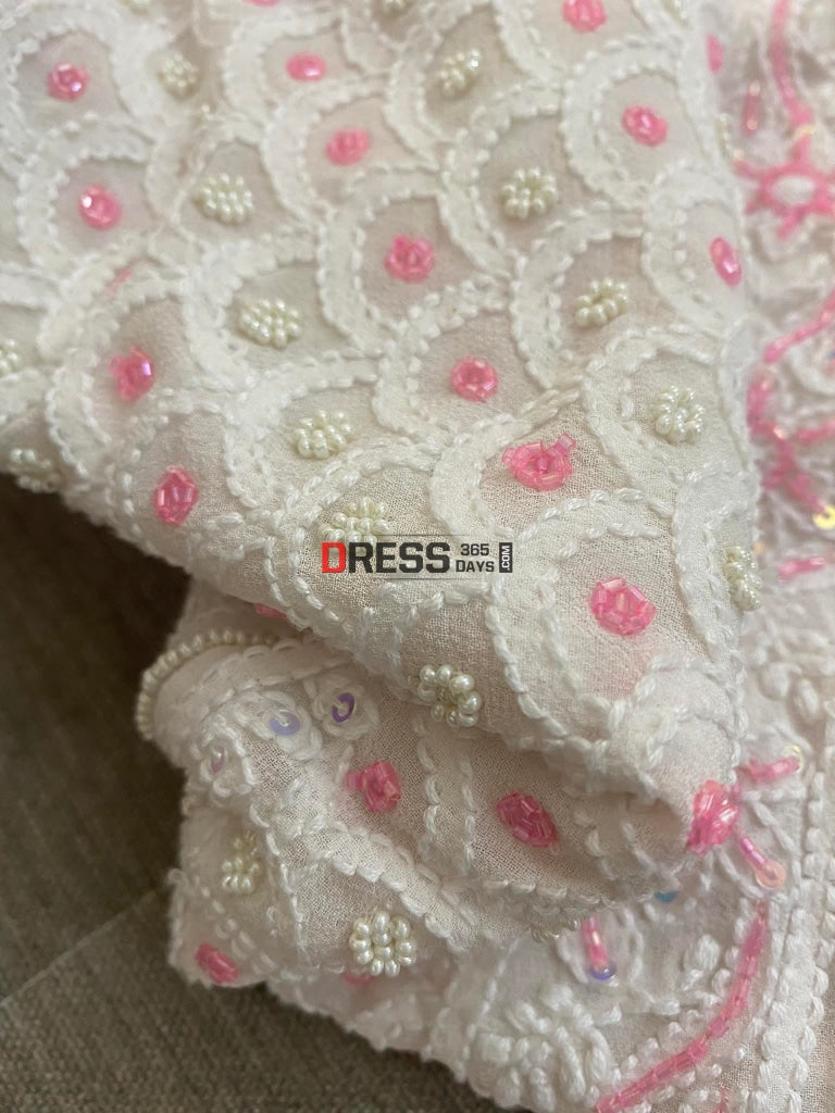 Pink Pearls Chikankari Lehenga Skirt (Only Skirt)