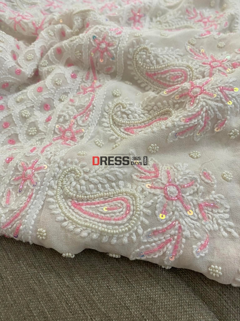 Pink Pearls Chikankari Lehenga Skirt (Only Skirt)