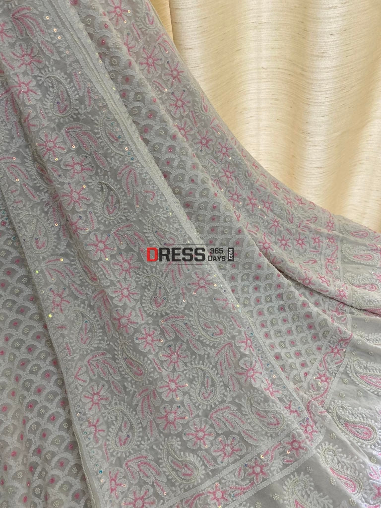 Pink Pearls Chikankari Lehenga Skirt (Only Skirt)