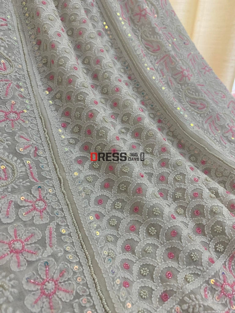 Pink Pearls Chikankari Lehenga Skirt (Only Skirt)