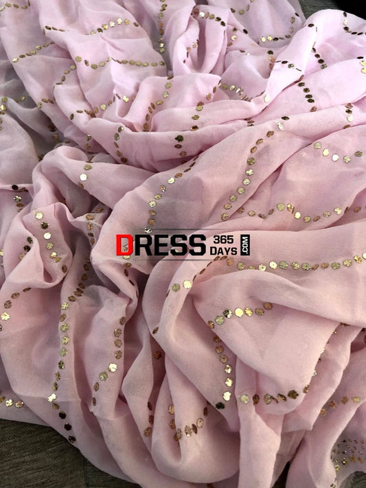 Pink Pure Georgette Kamdani Dupatta Chikankari