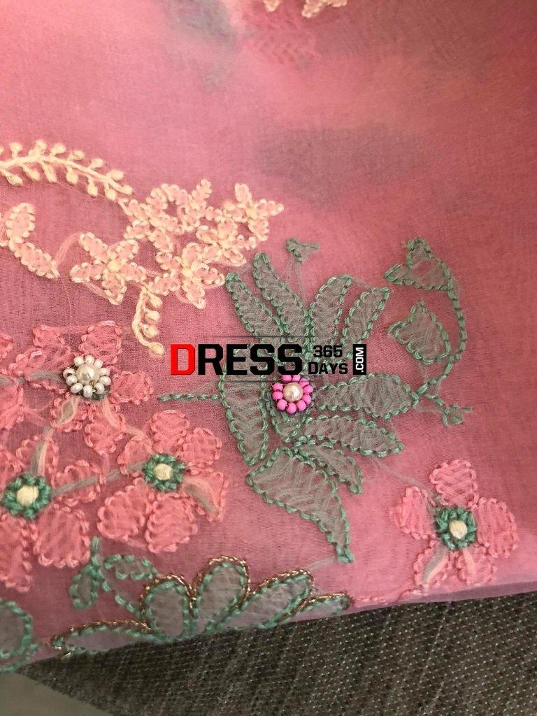 Pink Pure Organza Chikankari & Beads Suit Suits
