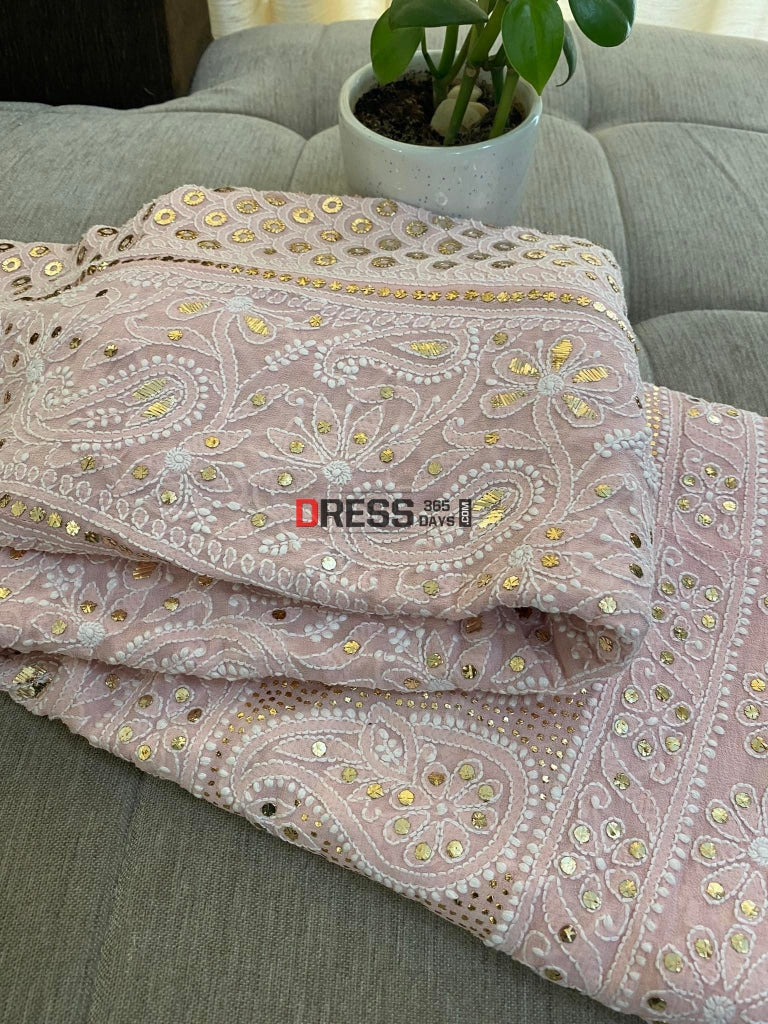 Pink Ring Mukaish Chikankari Lehenga (Only Skirt)
