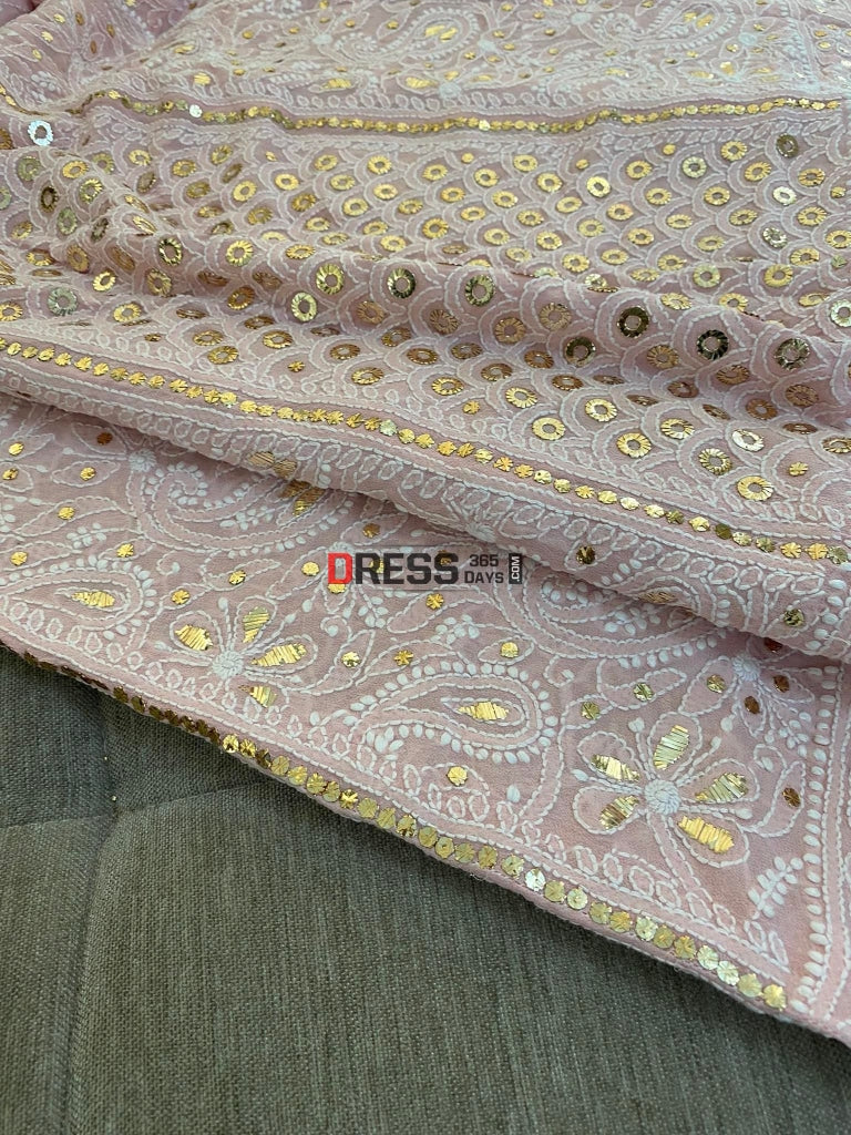 Pink Ring Mukaish Chikankari Lehenga (Only Skirt)