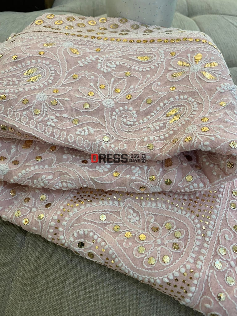 Pink Ring Mukaish Chikankari Lehenga (Only Skirt)