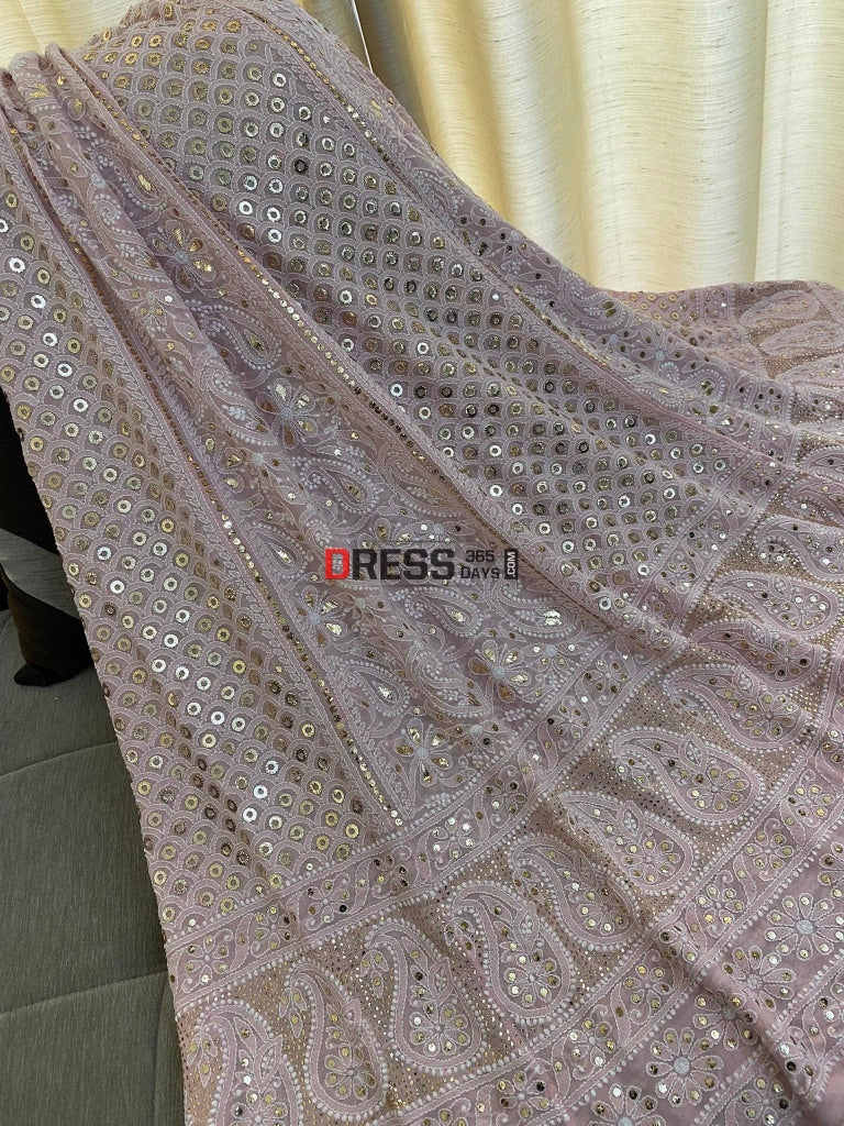 Pink Ring Mukaish Chikankari Lehenga (Only Skirt)