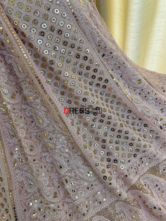 Pink Ring Mukaish Chikankari Lehenga (Only Skirt)