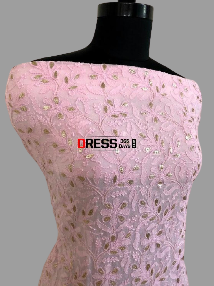Pink Viscose Georgette Chikankari Gota Patti Kurti Fabric - Dress365days