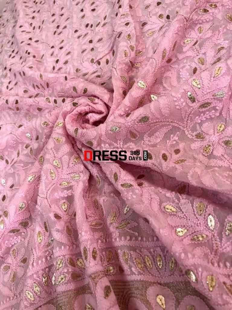 Pink Viscose Georgette Chikankari Gota Patti Kurti Fabric