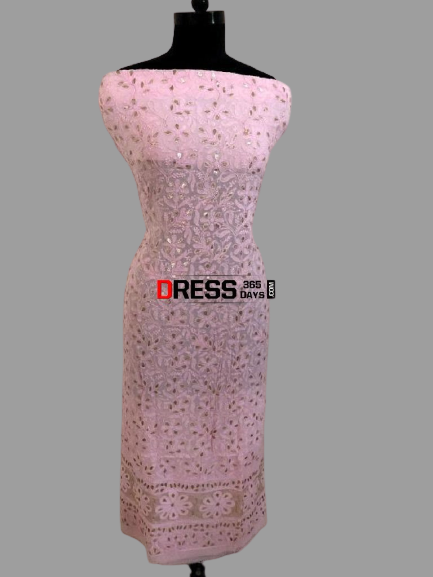 Pink Viscose Georgette Chikankari Gota Patti Kurti Fabric - Dress365days