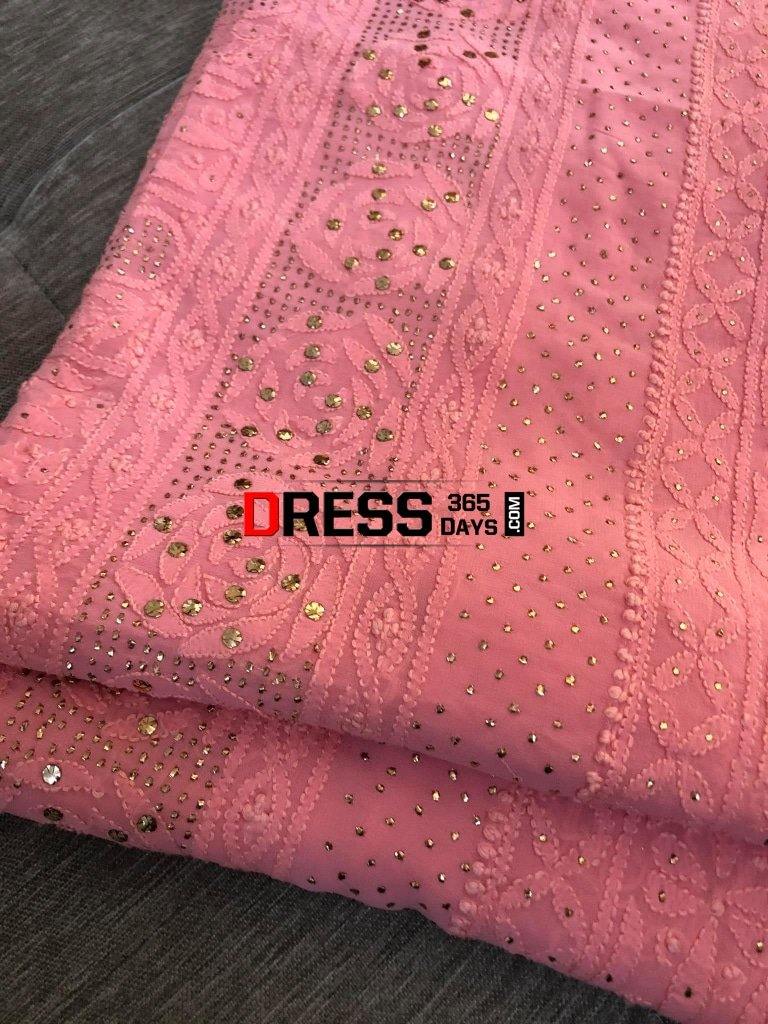 Pink Viscose Georgette Mukaish Chikankari Suit Suits