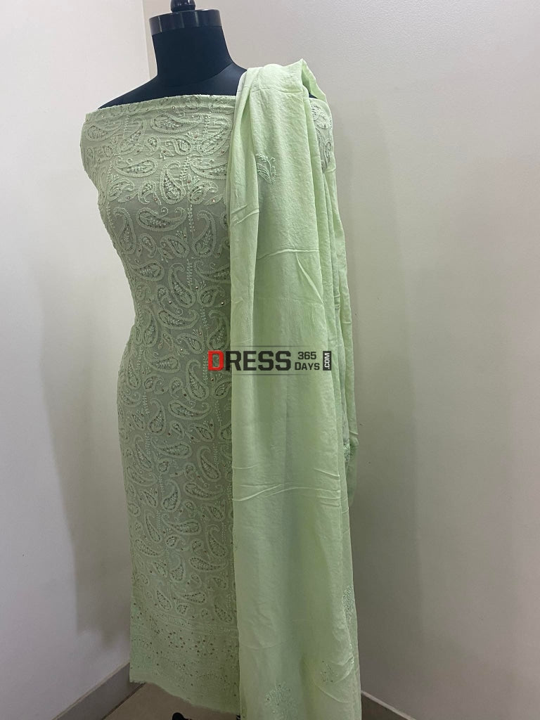 Pista Green Mukaish Lucknowi Chikankari Suit Suits