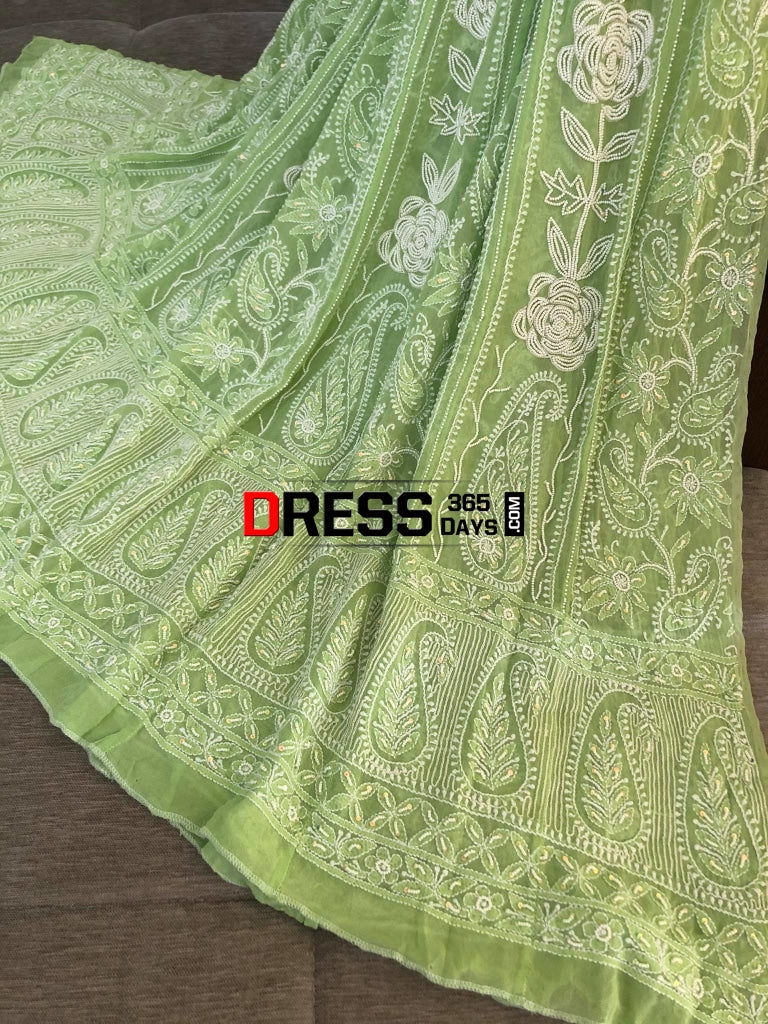 Pista Green Pearl & Chikankari Anarkali Suit