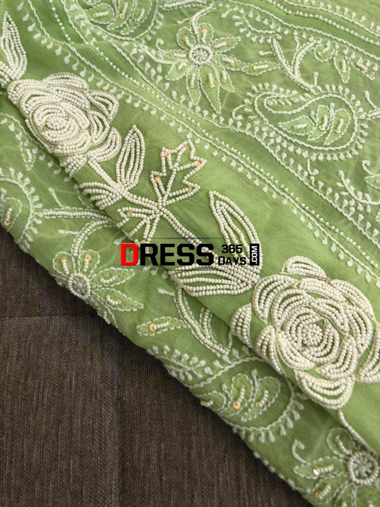 Pista Green Pearl & Chikankari Anarkali Suit