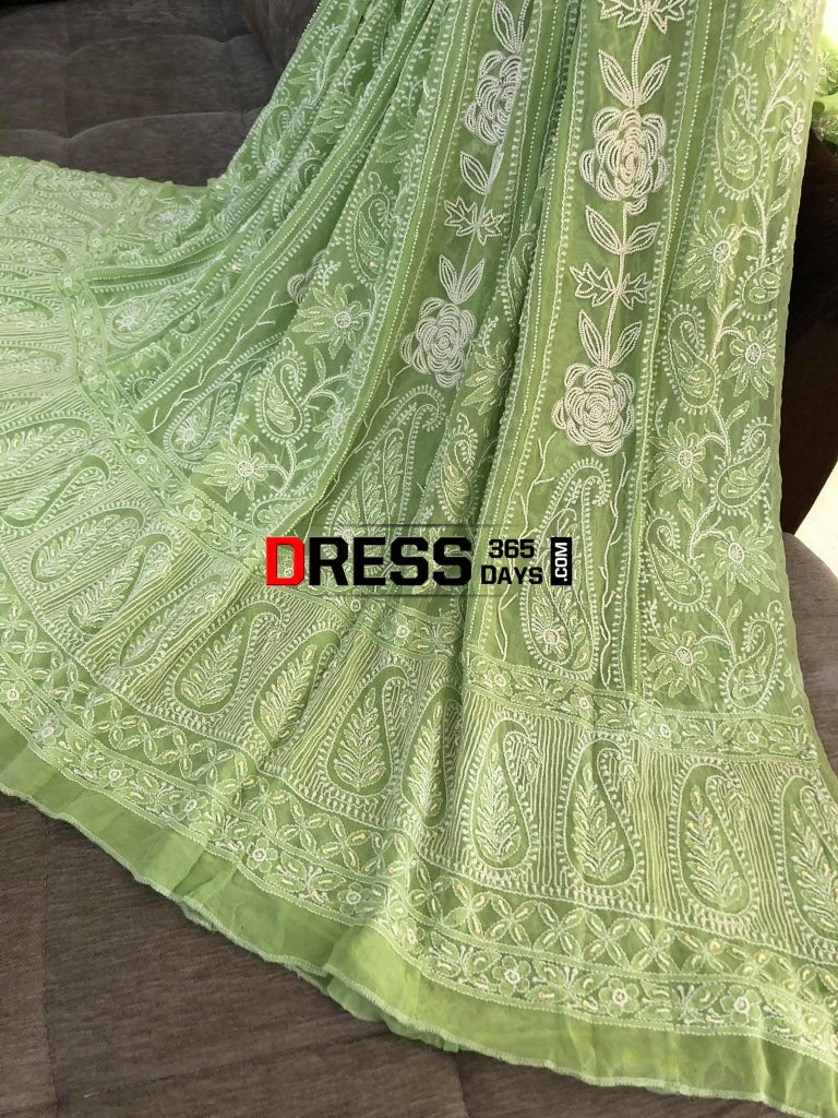 Pista Green Pearl & Chikankari Anarkali Suit