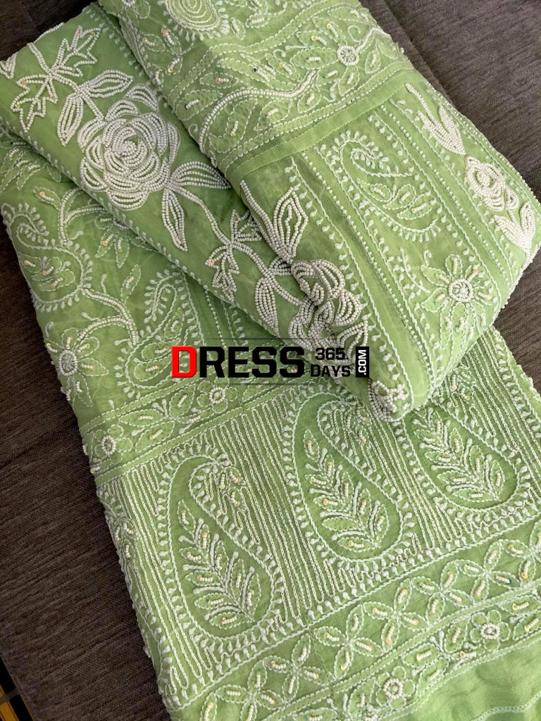 Pista Green Pearl & Chikankari Anarkali Suit