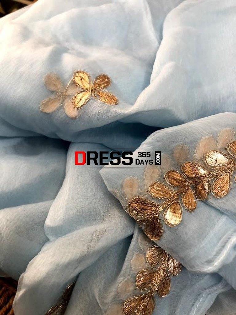 Powder Blue Chiffon Dupatta With Gota Patti Chikankari