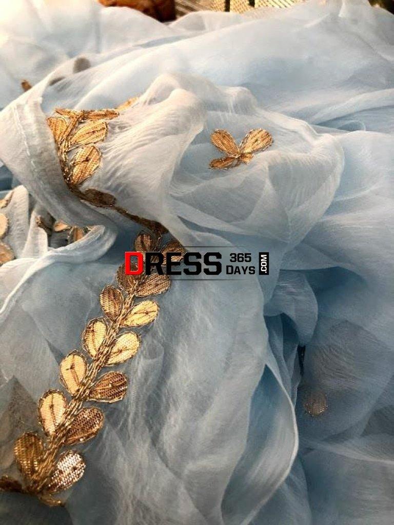 Powder Blue Chiffon Dupatta With Gota Patti Chikankari