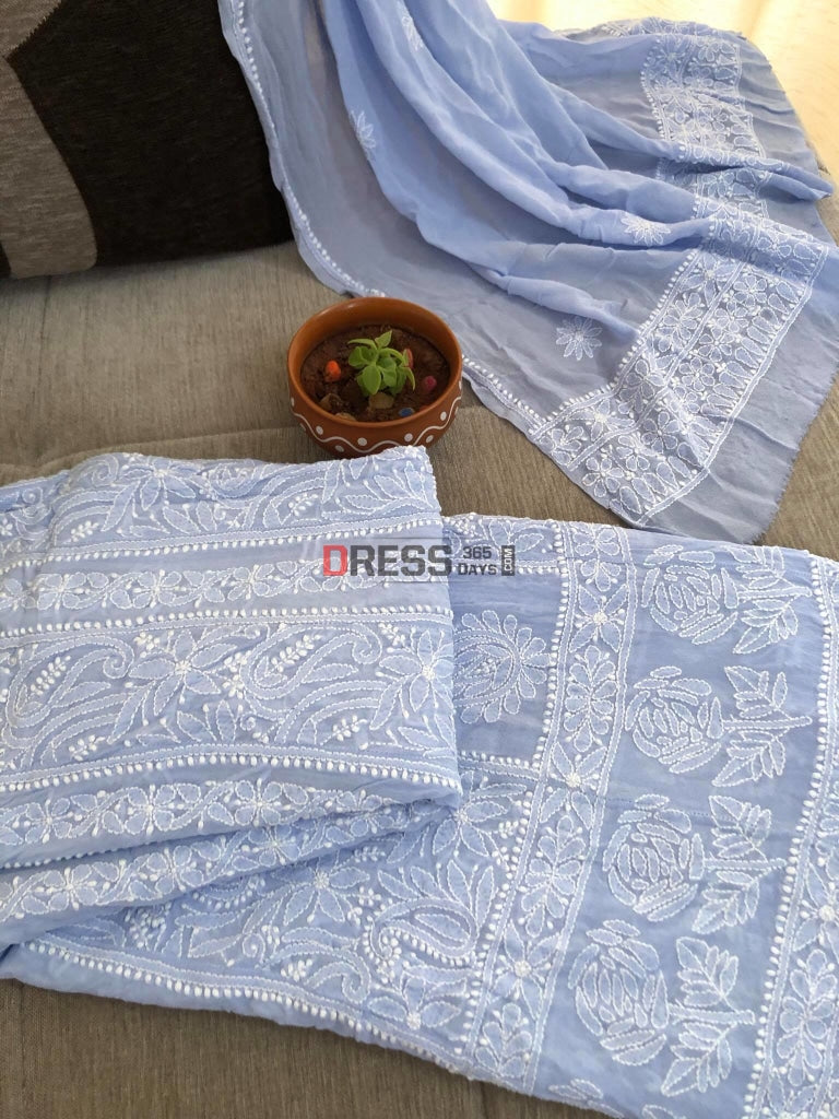 Powder Blue Chikankari Anarkali Suit