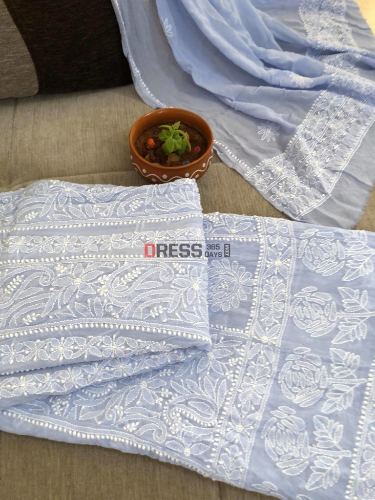 Powder Blue Chikankari Anarkali Suit
