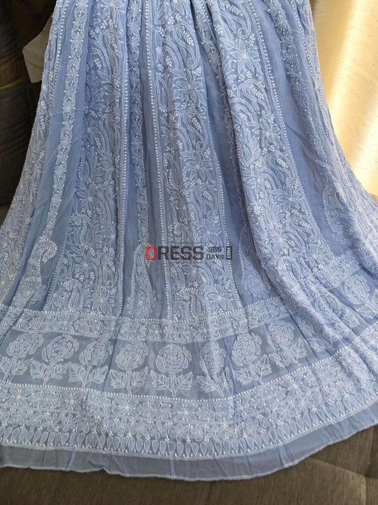 Powder Blue Chikankari Anarkali Suit