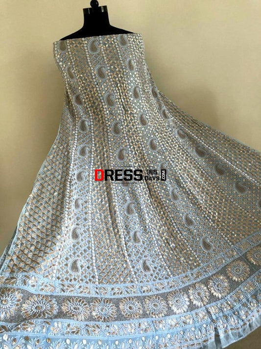 Powder Blue Chikankari Anarkali Suit With Gota Patti (Anarkali And Dupatta)