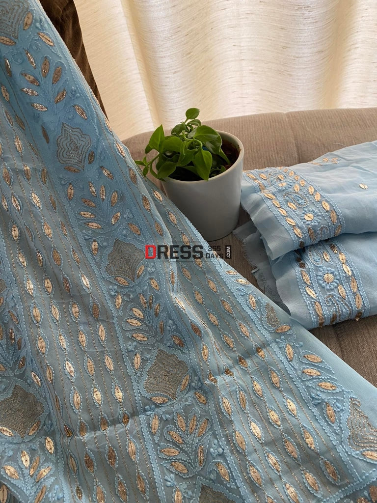 Powder Blue Chikankari Gota Patti Kurta Dupatta Set Suits
