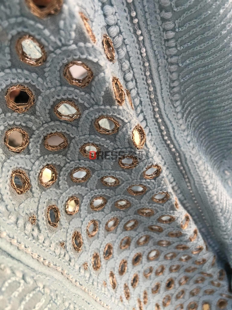 Powder Blue Chikankari Mirror & Pearl Anarkali Suit